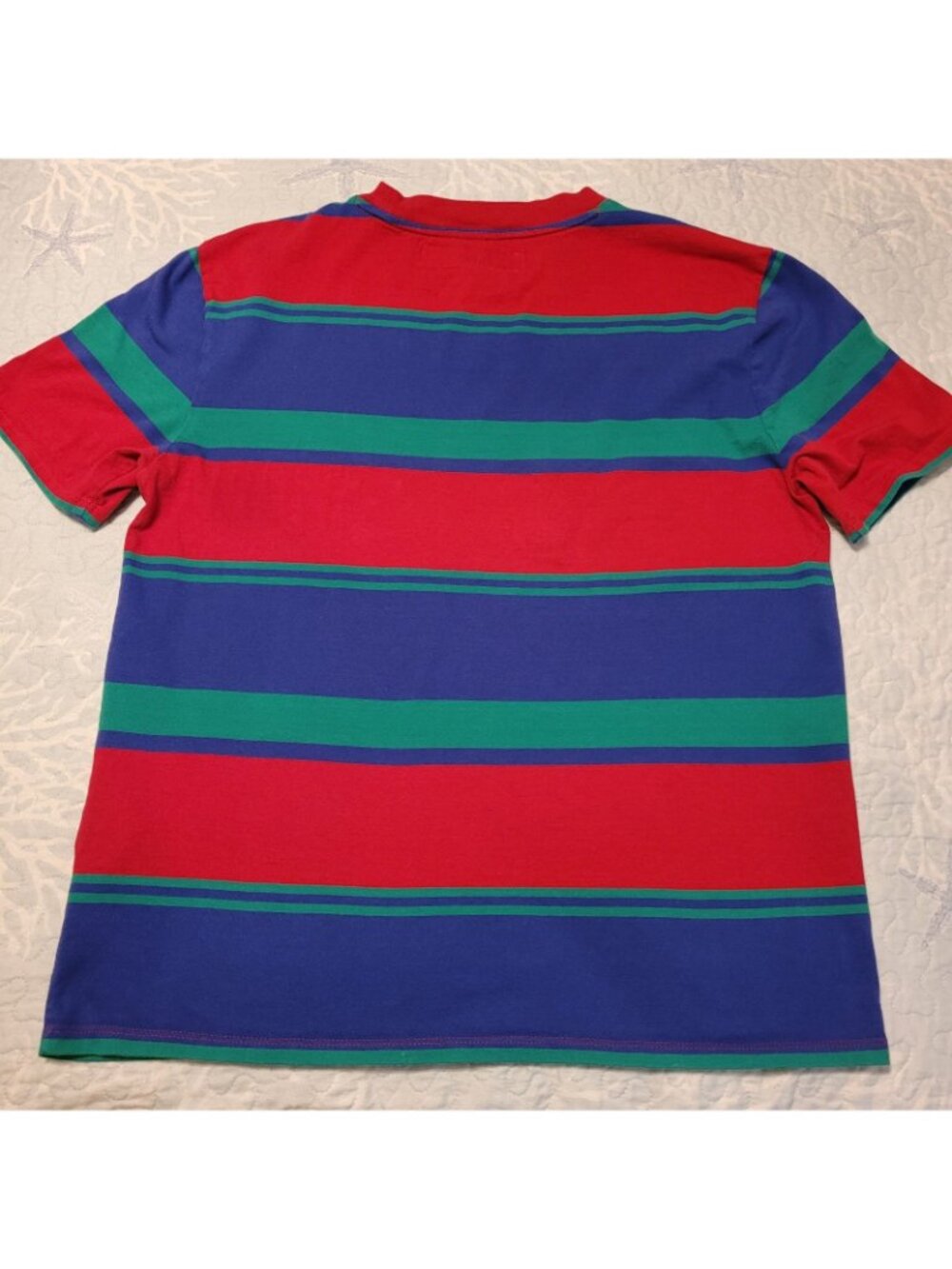 GUESS Originals Striped T-Shirt Men's Medium Red Green Blue American Tradition - Picture 6 of 10